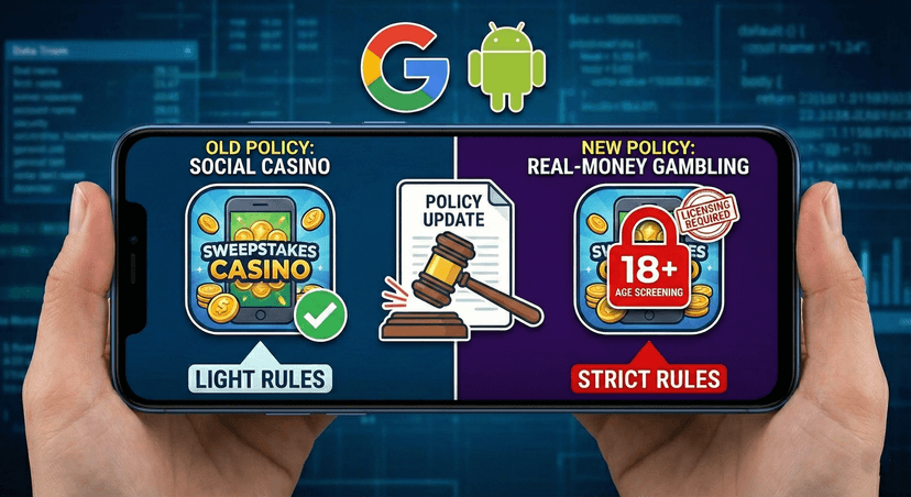 Google reclassifies sweepstakes casinos as real-money gambling, removing lighter “social casino” advertising treatment